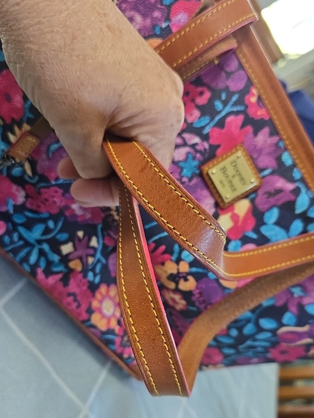 Dooney & Bourke Navy Floral Tote with Pink, Blue & Purple